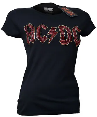 Buy AC DC Red Logo Colour Diamante T Shirt Official Ladies Fitted Skinny NEW S - 2XL • 17.49£