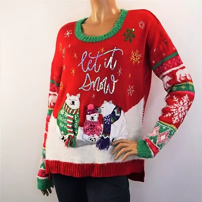 Buy Let It Snow Holiday Sweater Polar Bears Red Eyelash Sz L United States Sweaters • 17.36£