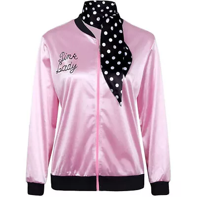Buy Ladies Pink Grease Satin Jacket Womens Hen Night Party Costume Fancy Dress 1950s • 10.43£