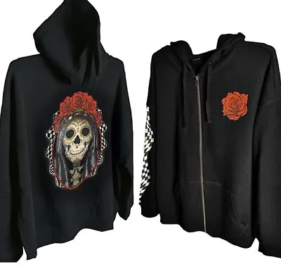 Buy TORRID Muerta Skull Relaxed Fit Cozy Fleece Drop Shoulder Zip Hoodie NWT Size 3X • 37.88£