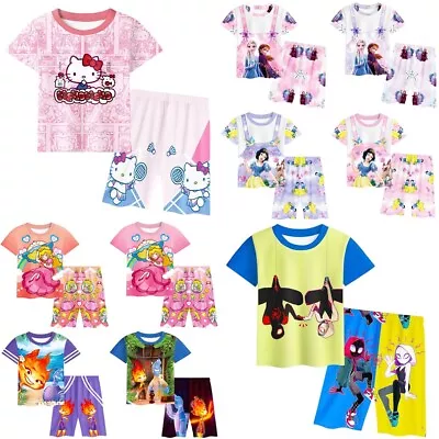 Buy Kids Disney Princess T-shirt Shorts Tracksuit Sportwear Pyjamas Loungewear Set • 9.59£