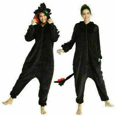 Buy How To Train Your Dragon Pajamas Cosplay Black Bathrobe Long With Hood Tail Coat • 15.02£