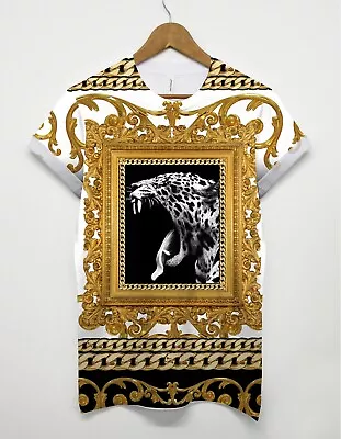 Buy Leopard Gold All Over Print T Shirt Top Hipster Indie Men Women Summer Man INCT • 16£
