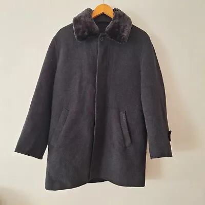 Buy Galaxy Mens 95 S Coat Boiled Wool Blend Faux Fur Collar Black Long Jacket • 62.01£