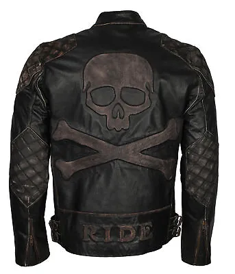 Buy Mens Skull & Bones Motorcycle Jacket In Genuine Cowhide Leather For Bikers • 123.58£