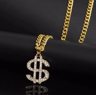 Buy Hip Hop Dollar Necklace Dollar Sign With Rhinestones Rapper Bling Charm Jewelry • 6.45£