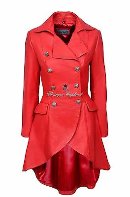 Buy EDWARDIAN Ladies Leather Jacket Red Washed Victorian Gothic Coat 3491 • 199.57£