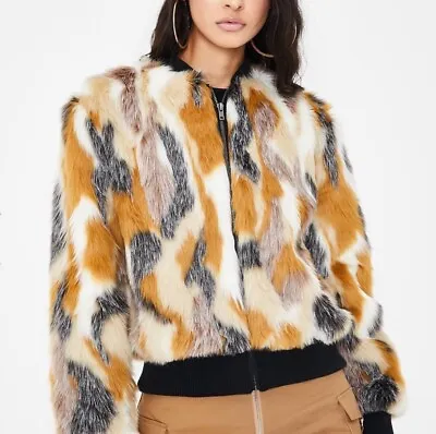 Buy Rachel Zoe Faux Fur Bomber JacketColorblocked Tipped Pattern Zipper Sz M • 77.11£