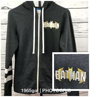 Buy Batman Ladies Gray Full Zip Hoodie Juniors Medium Striped Sleeves • 19.28£
