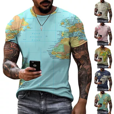 Buy Men Short Sleeve Slim T Shirt Summer Round Neck Casual Pullover Tops Size S-5XL • 9.89£