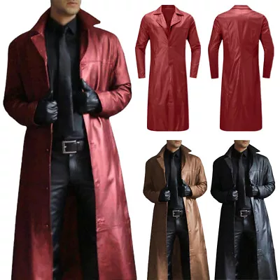 Buy Winter Mens Gothic Steampunk Long Trench Coat Faux Leather Jacket Windbreaker • 5.99£