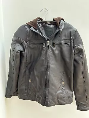 Buy Urban Republic BNWOT Brown Faux Leather Jacket Hood Full Zip Pockets 14-16 L • 20£