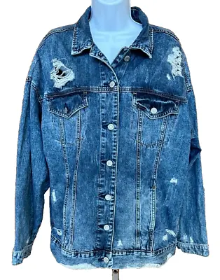 Buy Mudd Women's Distressed Ripped Destroyed Denim Blue Jean Jacket Size Large • 18.85£