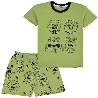 Buy Kids Girls Boys Monster Pyjamas Lime 2 Piece Cotton Set Age 5-13 • 9.99£