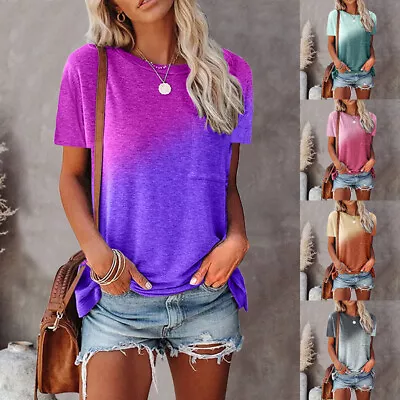 Buy Summer Womens Tie Dye Tops T-shirt Ladies Short Sleeve Casual Loose Blouse Tee * • 14.11£