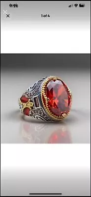 Buy Silver Ring 925 Jewelry  With Red Stone Mens… • 40£