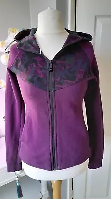 Buy Nike Hoodie Ladies Jacket UK XS Purple Camouflage Sleeve Thumb Holes Sport Yoga  • 15£