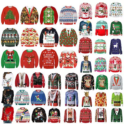 Buy Womens Mens Christmas Pullover Ugly Print Sweater Xmas Jumper Sweatshirt Topsመ • 15.21£