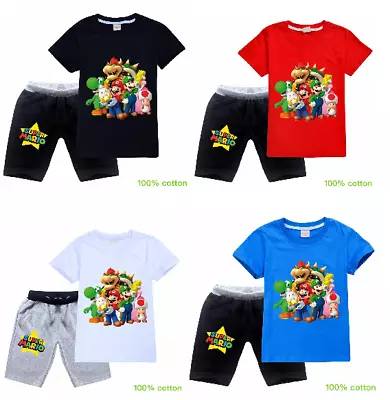 Buy New Super Mario 100% Cotton Boys' Short Sleeve T-shirt+Pants Clothing Set Gift • 16.08£