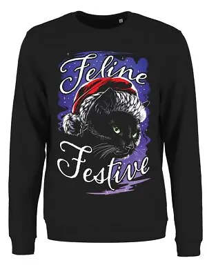 Buy Sweater Feline Festive Christmas Jumper Women's Black • 19.99£