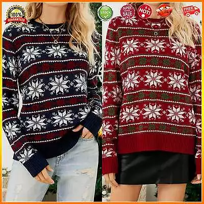 Buy Women Knitted Jumper Long Sleeve Holiday Party Jumper Fashion Simple Sweater Top • 17.23£