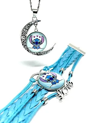 Buy Lilo & And Stitch Bead Bracelet Bangle With Necklace Jewellery Set Pendant Ohana • 9.99£