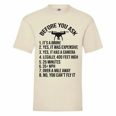 Buy Before You Ask Funny Drone T Shirt-Sizes-Small-2XL • 11.99£
