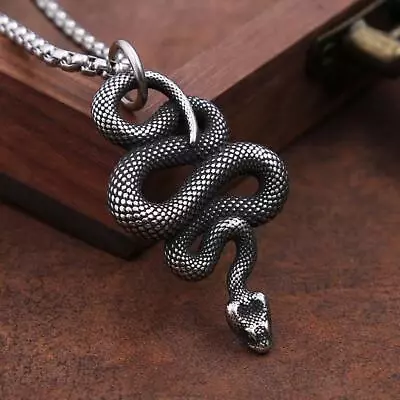 Buy Men's Stainless Steel Gothic Snake Pendant Necklace Punk Biker Hip Hop Jewelry • 10.60£