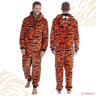 Buy Mens Adult Novelty Character All In One Pyjamas Hooded Fleece Jumpsuit Tiger UK • 24.95£