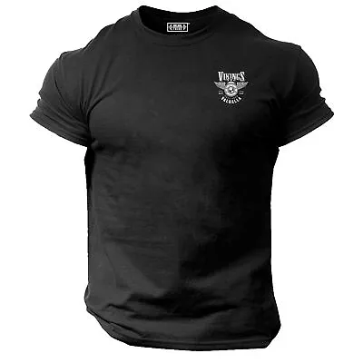 Buy Fall Into Valhalla T Shirt Pocket Gym Clothing Bodybuilding Vikings Helmet Top • 10.99£