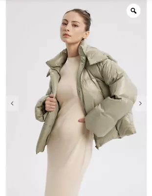 Buy Nap Clothing High Collar Cropped Hooded Puffer Jacket Light Green Sz M New $329 • 150.25£