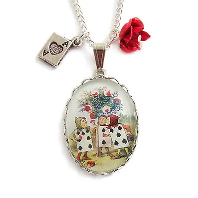 Buy Alice In Wonderland Necklace PAINTING The ROSES Charm Red Queen Of Hearts Cards • 23.99£