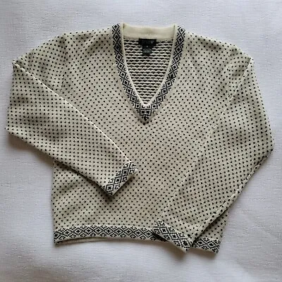 Buy Vintage J CREW 90s Ivory Cream 100% Wool Sweater Size M Trim V Neck Grandpa • 43.22£