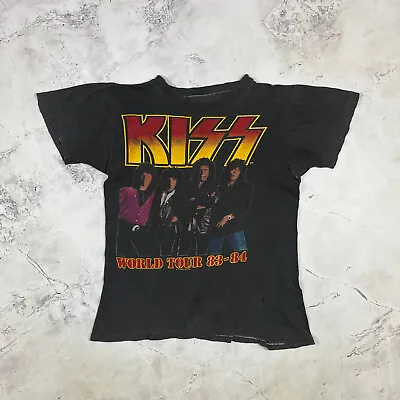 Buy Vintage Kiss 1983-1984 World Tour T-Shirt Size Small 19” PTP Original RARE • 84.99£