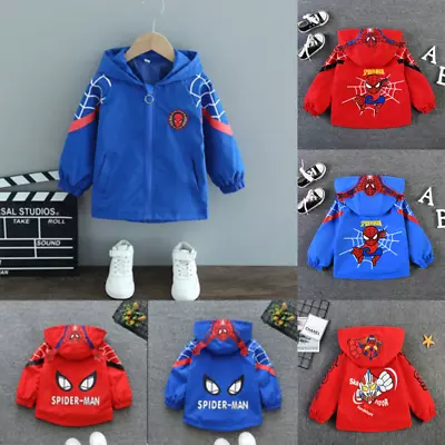 Buy Kid Boys Spiderman Windbreaker Jacket Spring Autumn Trench Coat Hoodie Outerwear • 9.02£