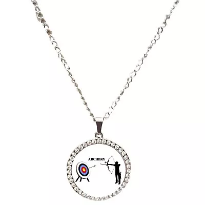 Buy Archery Male Sport Silver Colour Necklace With Diamante Pendant And Gift Box • 7.99£