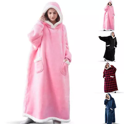 Buy Women Men Extra Long Hoodie Blanket Oversized Fleece Hooded Sweatshirt Nightwear • 29.03£