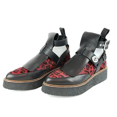Buy Coach Women 5 Platform Boots Cut Out Creepers Black Red Leopard Hair Leather NEW • 94.71£