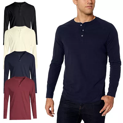 Buy Mens Long Sleeve T-shirt Grandad Buttons Neck Plain Cuff Casual Hanley Top M-3XL • 5.99£