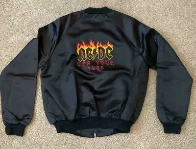 Buy 1983 AC/DC Flick Of The Switch US Black Satin Tour Jacket Size S, M & L NEW NOS • 142.08£