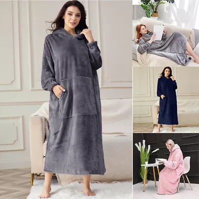 Buy Hoodie Blanket Oversized Soft Flannel Hooded Sweatshirt Long Sleep Gown Unisex • 16.95£