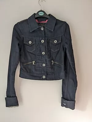 Buy House Of Denim Ladies Dark Blue/Black Denim Jacket Cropped Long Sleeve Size UK 8 • 5£