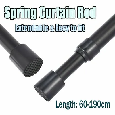 Buy Extendable Metal Curtain Pole Matt Black Spring Loaded Tension Rod Clothes Rail • 8.99£