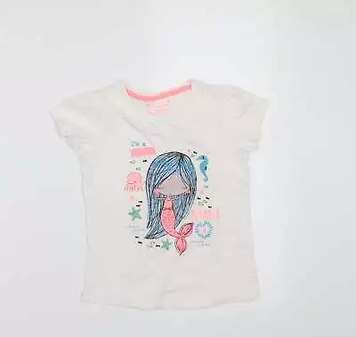 Buy Primark Girls White Cotton Basic T-Shirt Size 5-6 Years Round Neck - Mermaid • 3£