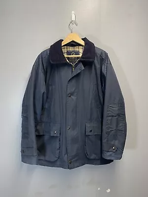 Buy P.G. FIELD Mens Wax Jacket M/L Navy Blue Corduroy Collar Field Coat Country • 45£