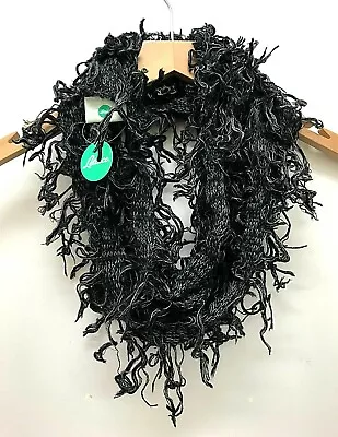 Buy Boho Hippy Goth BLACK GREY Crochet  Tassel LETTUCE OF LONDON Scarf Wrap Pashmina • 9.99£