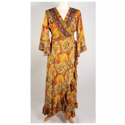 Buy Sunburst Long Wrap Dress Maxi 20 22 Boho Plus Size Gypsy XL Brown Orange Red Ank • 28.99£