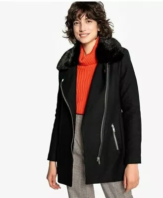 Buy La Redoute Black Wool Mix Zip Front Jacket Size 12 Faux Fur Collar RRP £98 • 29.97£