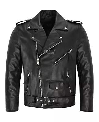 Buy Mens Biker Jacket BRANDO Motorbike Cowhide Fashion Biker Leather Jacket • 90£