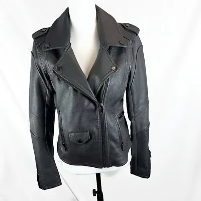 Buy BLANKNYC Womens Jacket Faux Leather Coat Medium Biker Moto Side Zip Dark Gray • 38£